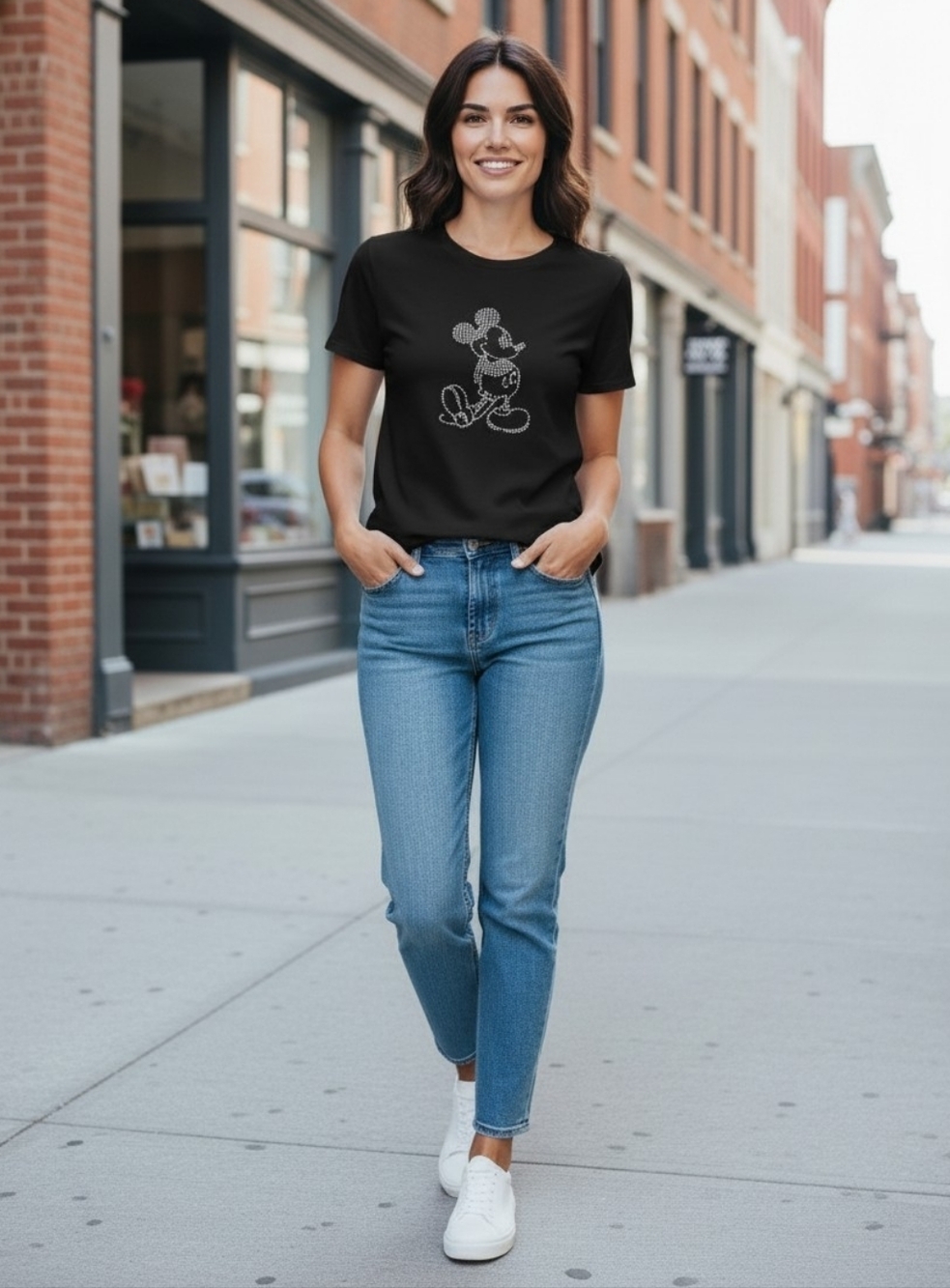 Mickey Mouse Rhinestone Short Sleeve Black Bling T-shirt (NWT) Retro